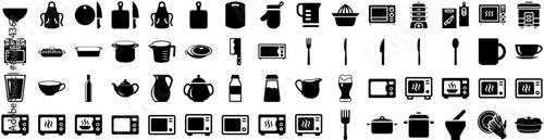 Set Of Kitchenware Icons Isolated Silhouette Solid Icon With Kitchen, Equipment, Food, Kitchenware, Set, Cook, Cooking Infographic Simple Vector Illustration Logo
