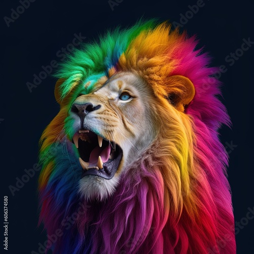 lion head portrait, colorful, LGBTQ+, LGBTQ colors, pride month © MaverickMedia