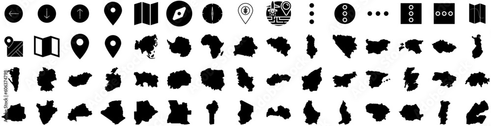 Set Of Navigation Icons Isolated Silhouette Solid Icon With Map, Compass, Technology, Gps, Navigation, Travel, Road Infographic Simple Vector Illustration Logo