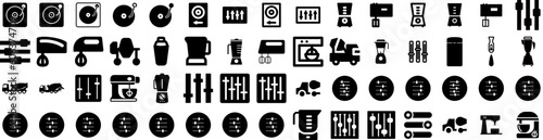 Set Of Mixer Icons Isolated Silhouette Solid Icon With Kitchen, Cooking, Mix, Food, Equipment, Mixer, Mixing Infographic Simple Vector Illustration Logo