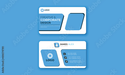 Modern business card template, blue and white, business card design for coporate