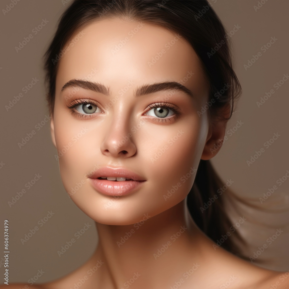 Beautiful natural young woman face. Generative AI Beautiful natural young woman face. Generative AI