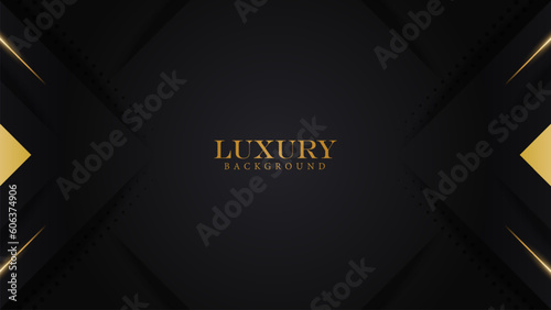 luxury elegant modern geometry shape in black background with shiny gold line vector illustration