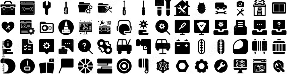 Set Of Repair Icons Isolated Silhouette Solid Icon With Work, Equipment, Fix, Tool, Maintenance, Repair, Service Infographic Simple Vector Illustration Logo Set Of Repair Icons Isolated Silhouette Solid Icon With Work, Equipment, Fix, Tool, Maintenance, Repair, Service Infographic Simple Vector Illustration Logo