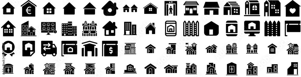 Set Of Residence Icons Isolated Silhouette Solid Icon With Building, Home, Architecture, Property, Real, Residence, House Infographic Simple Vector Illustration Logo