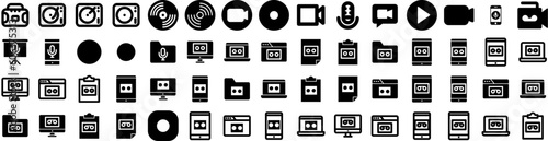 Set Of Record Icons Isolated Silhouette Solid Icon With Sound, Retro, Vinyl, Album, Vintage, Record, Music Infographic Simple Vector Illustration Logo