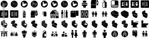 Set Of Restroom Icons Isolated Silhouette Solid Icon With Public, Bathroom, Male, Room, Restroom, Toilet, Wc Infographic Simple Vector Illustration Logo