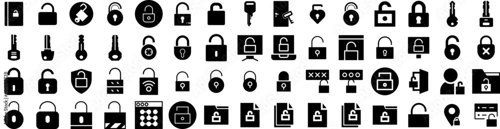 Set Of Unlock Icons Isolated Silhouette Solid Icon With Vector, Key, Safe, Unlock, Open, Password, Lock Infographic Simple Vector Illustration Logo Set Of Unlock Icons Isolated Silhouette Solid Icon With Vector, Key, Safe, Unlock, Open, Password, Lock Infographic Simple Vector Illustration Logo