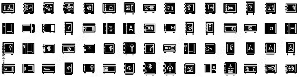 Set Of Vault Icons Isolated Silhouette Solid Icon With Money, Door, Vault, Lock, Bank, Secure, Safe Infographic Simple Vector Illustration Logo Set Of Vault Icons Isolated Silhouette Solid Icon With Money, Door, Vault, Lock, Bank, Secure, Safe Infographic Simple Vector Illustration Logo