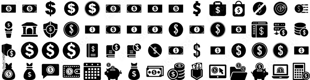 Set Of Dollar Icons Isolated Silhouette Solid Icon With Money, Banking, Dollar, Finance, Currency, Bank, Business Infographic Simple Vector Illustration Logo Set Of Dollar Icons Isolated Silhouette Solid Icon With Money, Banking, Dollar, Finance, Currency, Bank, Business Infographic Simple Vector Illustration Logo