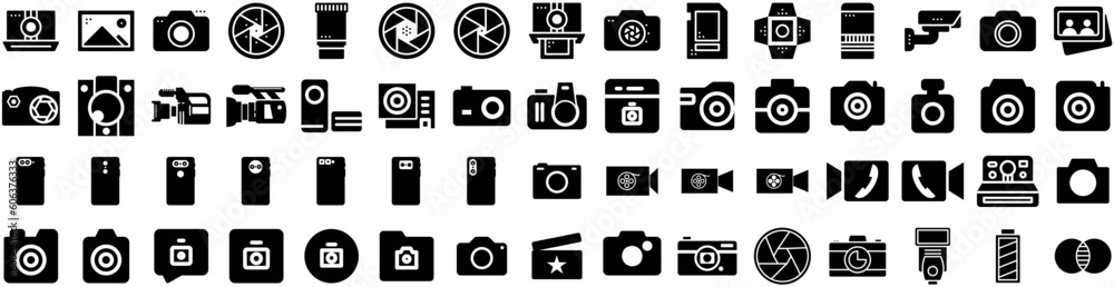 Set Of Camera Icons Isolated Silhouette Solid Icon With Lens, Camera, Illustration, Photography, Digital, Photo, Equipment Infographic Simple Vector Illustration Logo Set Of Camera Icons Isolated Silhouette Solid Icon With Lens, Camera, Illustration, Photography, Digital, Photo, Equipment Infographic Simple Vector Illustration Logo