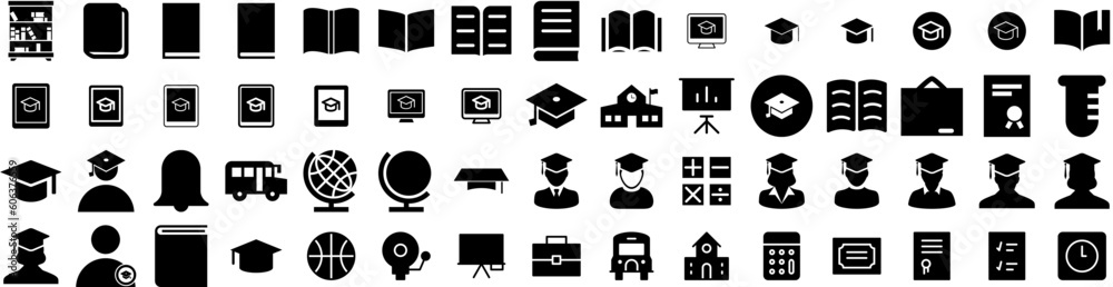 Set Of Education Icons Isolated Silhouette Solid Icon With School, Knowledge, Student, Book, Education, Study, University Infographic Simple Vector Illustration Logo Set Of Education Icons Isolated Silhouette Solid Icon With School, Knowledge, Student, Book, Education, Study, University Infographic Simple Vector Illustration Logo