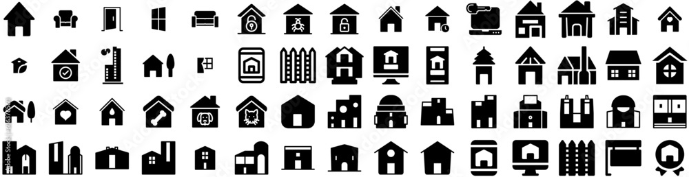 Set Of House Icons Isolated Silhouette Solid Icon With House, Architecture, Residential, Home, Property, Estate, Building Infographic Simple Vector Illustration Logo