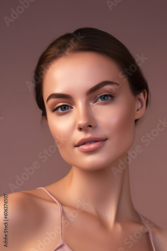 Beautiful natural young woman face. Generative AI