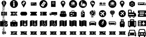 Set Of Travel Icons Isolated Silhouette Solid Icon With Journey, Trip, Tourism, Holiday, Travel, Vacation, Airplane Infographic Simple Vector Illustration Logo