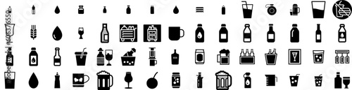 Set Of Drink Icons Isolated Silhouette Solid Icon With Girl, Beverage, Drink, Lifestyle, Glass, Woman, Young Infographic Simple Vector Illustration Logo