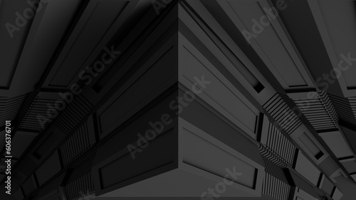 Abstract black futuristic cyberspace background. 3d rendering