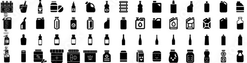 Set Of Bottle Icons Isolated Silhouette Solid Icon With Vector, Container, Bottle, Design, Isolated, Drink, White Infographic Simple Vector Illustration Logo
