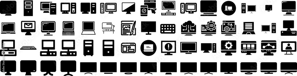 Set Of Desktop Icons Isolated Silhouette Solid Icon With Digital, Screen, Computer, Desktop, Design, Technology, Pc Infographic Simple Vector Illustration Logo Set Of Desktop Icons Isolated Silhouette Solid Icon With Digital, Screen, Computer, Desktop, Design, Technology, Pc Infographic Simple Vector Illustration Logo