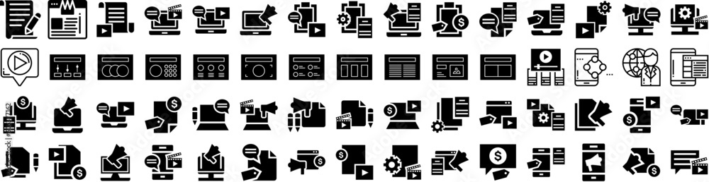 Set Of Content Icons Isolated Silhouette Solid Icon With Concept, Technology, Online, Content, Business, Media, Communication Infographic Simple Vector Illustration Logo Set Of Content Icons Isolated Silhouette Solid Icon With Concept, Technology, Online, Content, Business, Media, Communication Infographic Simple Vector Illustration Logo