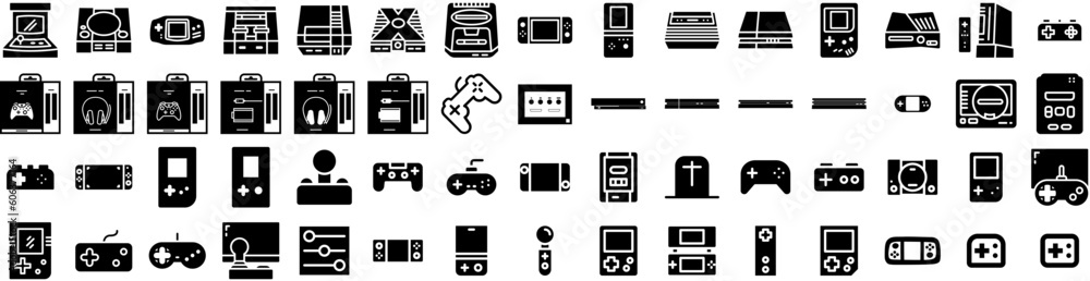 Set Of Console Icons Isolated Silhouette Solid Icon With Gamepad, Play, Entertainment, Joystick, Video, Console, Gaming Infographic Simple Vector Illustration Logo
