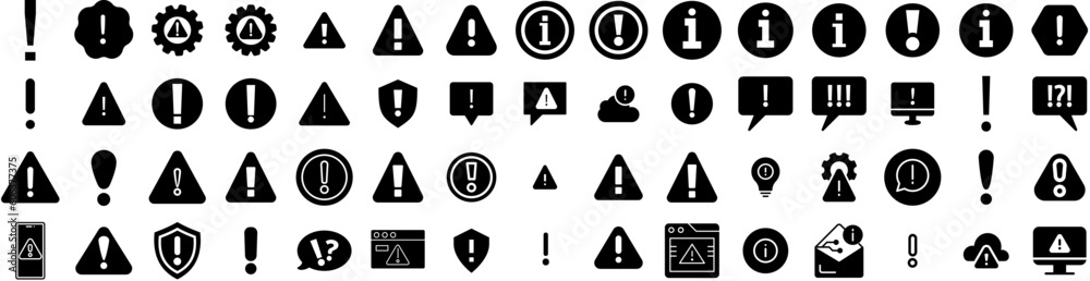Set Of Exclamation Icons Isolated Silhouette Solid Icon With Exclamation, Danger, Icon, Mark, Sign, Attention, Vector Infographic Simple Vector Illustration Logo