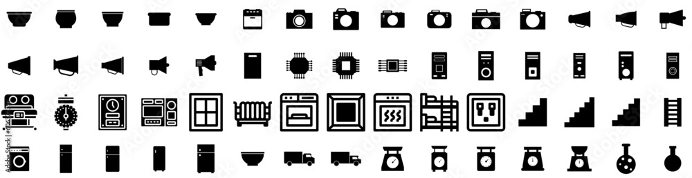 Set Of Equipment Icons Isolated Silhouette Solid Icon With Equipment ...