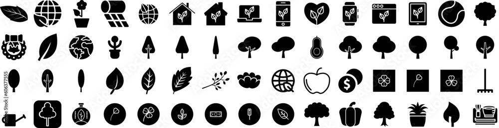 Set Of Green Icons Isolated Silhouette Solid Icon With Green, Wallpaper, Background, Abstract, Design, Modern, Banner Infographic Simple Vector Illustration Logo