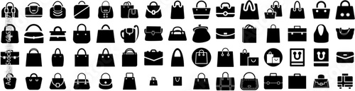 Set Of Handbag Icons Isolated Silhouette Solid Icon With Bag, Purse, Leather, Fashion, Stylish, Luxury, Handbag Infographic Simple Vector Illustration Logo