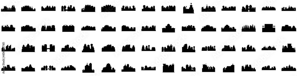 Set Of Metropolis Icons Isolated Silhouette Solid Icon With Architecture, Cityscape, Urban, City, Metropolis, Building, Skyscraper Infographic Simple Vector Illustration Logo