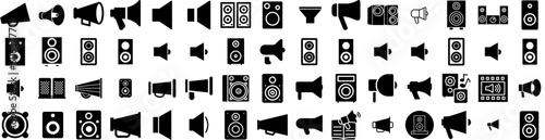 Set Of Loudspeaker Icons Isolated Silhouette Solid Icon With Loud, Speech, Vector, Announce, Loudspeaker, Speaker, Megaphone Infographic Simple Vector Illustration Logo