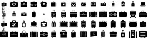 Set Of Luggage Icons Isolated Silhouette Solid Icon With Luggage, Vacation, Tourism, Baggage, Bag, Travel, Journey Infographic Simple Vector Illustration Logo
