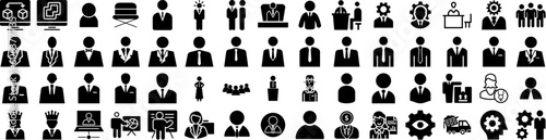 Set Of Manager Icons Isolated Silhouette Solid Icon With Office, Manager, Teamwork, Management, Computer, Business, Businessman Infographic Simple Vector Illustration Logo