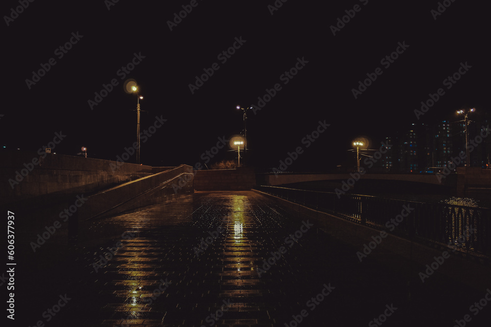 night, scary, rain, wet, city, hooligans, canal, water
