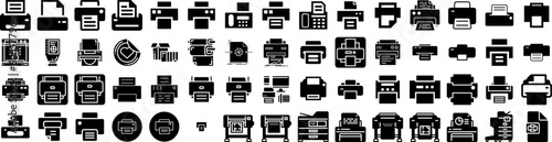 Set Of Printer Icons Isolated Silhouette Solid Icon With Print, Printer, Paper, Office, Machine, Document, Technology Infographic Simple Vector Illustration Logo