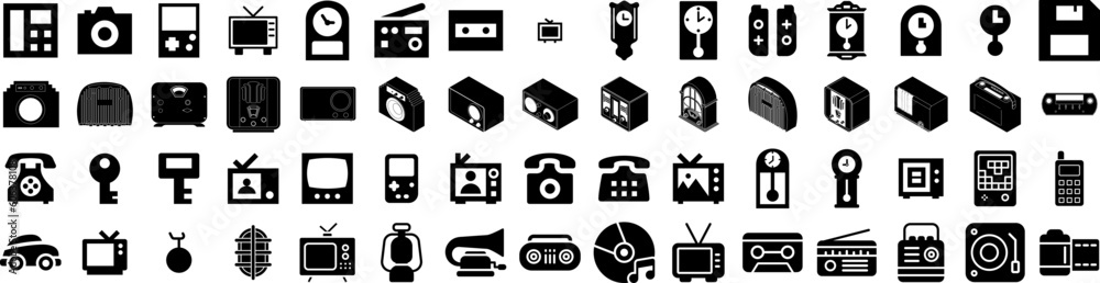Set Of Retro Icons Isolated Silhouette Solid Icon With Design, Graphic, Illustration, Vintage, Retro, Vector, Background Infographic Simple Vector Illustration Logo