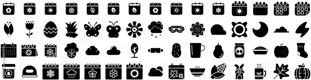 Set Of Season Icons Isolated Silhouette Solid Icon With Design, Abstract, Graphic, Season, Summer, Background, White Infographic Simple Vector Illustration Logo Set Of Season Icons Isolated Silhouette Solid Icon With Design, Abstract, Graphic, Season, Summer, Background, White Infographic Simple Vector Illustration Logo