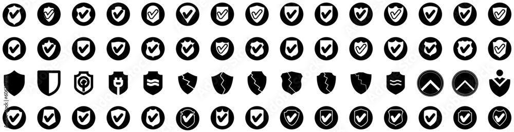 Set Of Shield Icons Isolated Silhouette Solid Icon With Security, Sign, Protect, Design, Protection, Shield, Symbol Infographic Simple Vector Illustration Logo