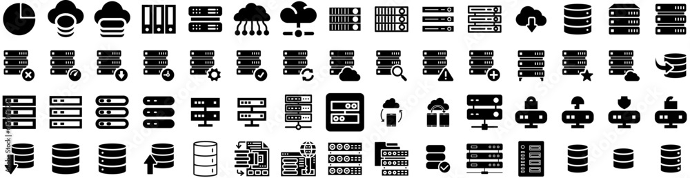 Set Of Server Icons Isolated Silhouette Solid Icon With Computer, Information, Network, Internet, Technology, Server, Data Infographic Simple Vector Illustration Logo Set Of Server Icons Isolated Silhouette Solid Icon With Computer, Information, Network, Internet, Technology, Server, Data Infographic Simple Vector Illustration Logo