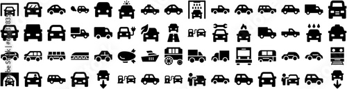 Set Of Vehicle Icons Isolated Silhouette Solid Icon With Battery, Power, Car, Auto, Technology, Vehicle, Transport Infographic Simple Vector Illustration Logo
