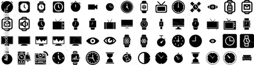 Set Of Watch Icons Isolated Silhouette Solid Icon With Design, Isolated, Watch, Wristwatch, Time, Modern, Clock Infographic Simple Vector Illustration Logo