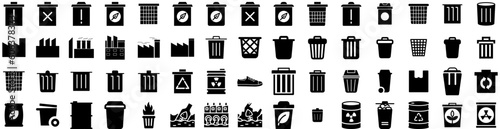 Set Of Waste Icons Isolated Silhouette Solid Icon With Recycling, Environment, Pollution, Recycle, Trash, Ecology, Garbage Infographic Simple Vector Illustration Logo
