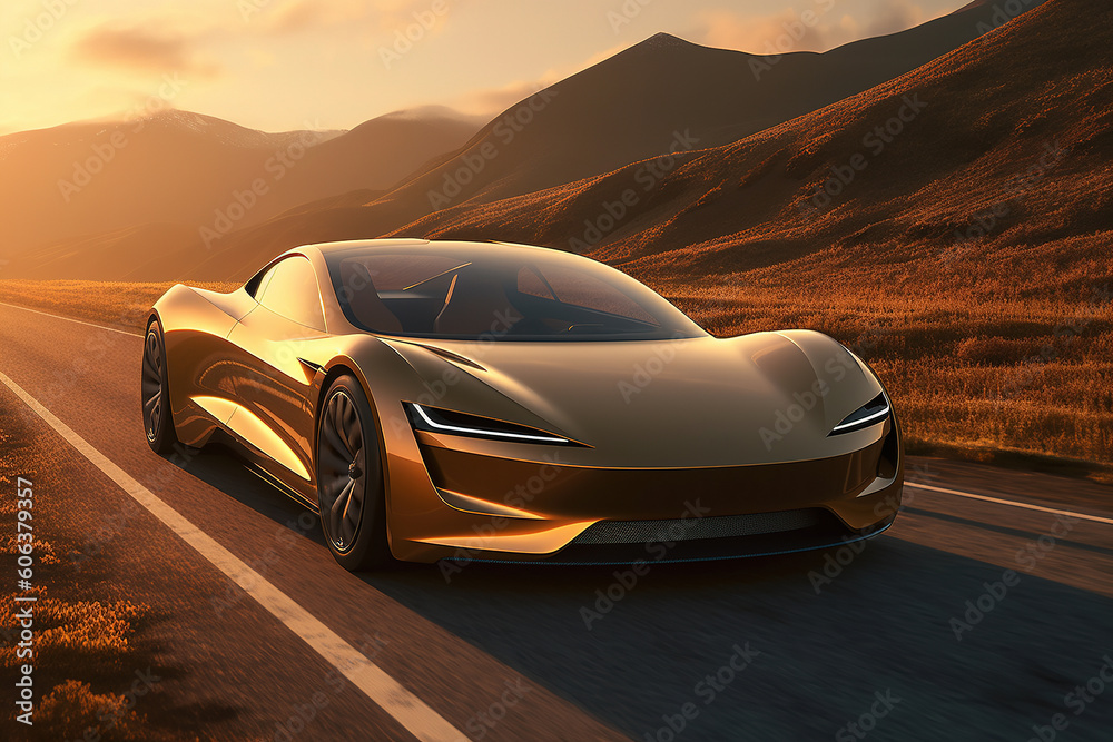 A digitally rendered 3D animation portraying a cutting-edge solar-powered vehicle cruising along a scenic coastal road, ai generated