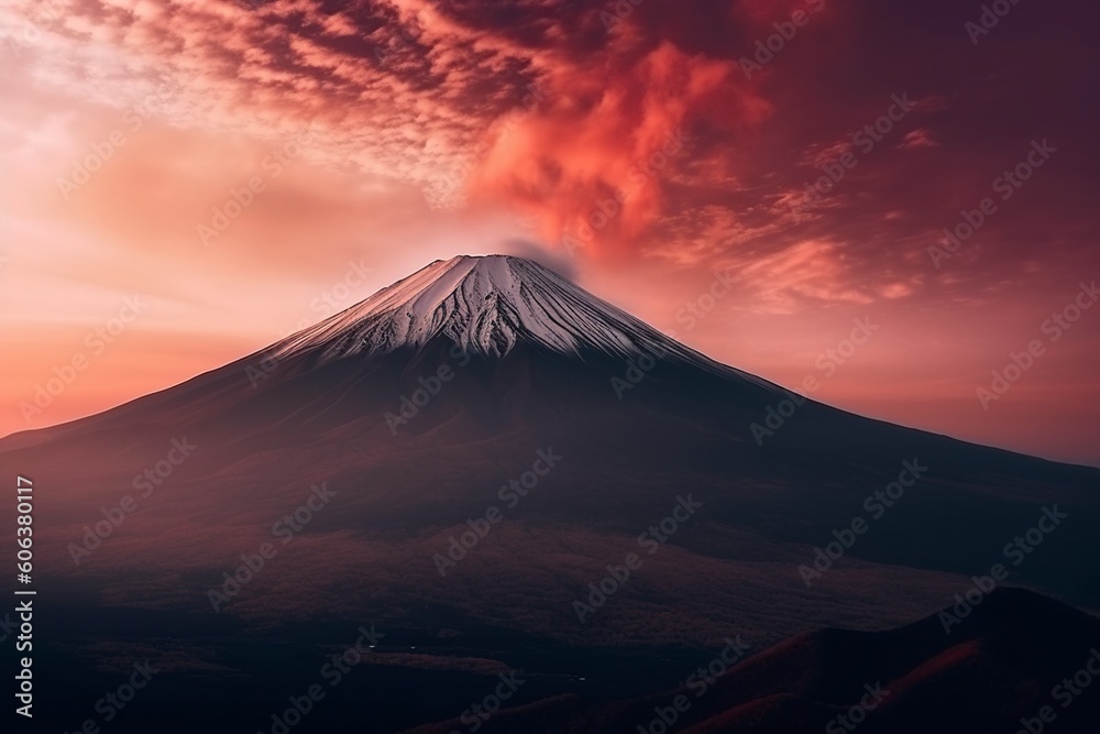 illustration, fuji volcano, generative ai