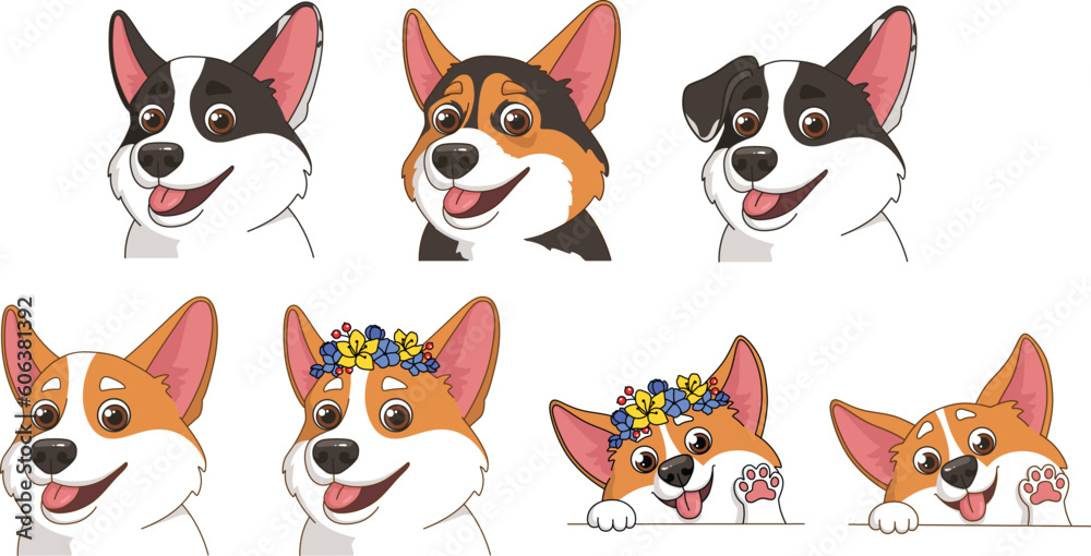 Corgies vector cartoon illustration cute dogs in flower wreath Corgies vector cartoon illustration cute dogs in flower wreath