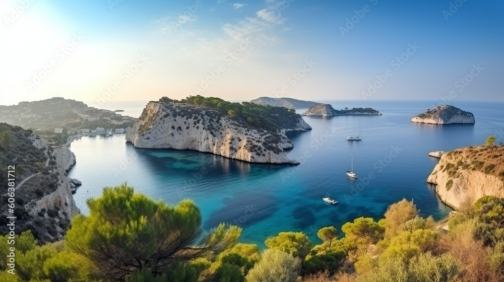 illustration, picturesque spring view island in the morning,generative ai illustration, picturesque spring view island in the morning,generative ai