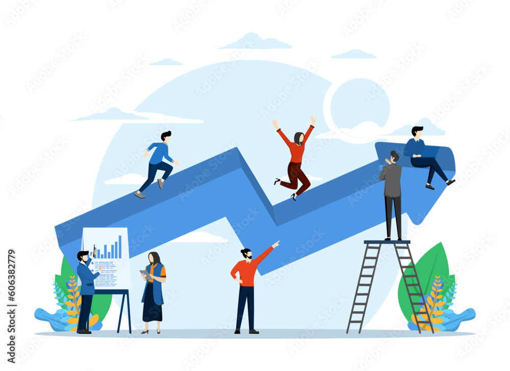 group of people characters thinking about an idea. setting up a start-up business project. career rise to success, flat color icon, business analysis, Vector illustration.