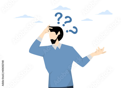 Memory loss, confusing brain problem or cognitive disease, forgot to do something or dementia can't remember anything, confused businessman in memory loss problem thinking what he forgot.