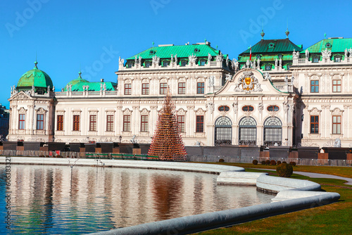 Baroque palace architecture . Belvedere Palace and fountain In Vienna Austria 