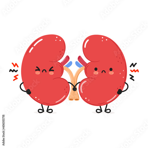 Cute angry Kidneys organ character. Vector hand drawn cartoon kawaii character illustration icon. Isolated on white background. Sad Kidneys organ character concept